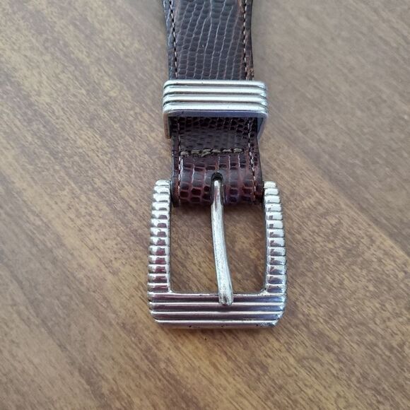 Vintage BRIGHTON Womens Brown Leather Reptile Embossed Belt 34". 38" long. 33.5" - Picture 7 of 12